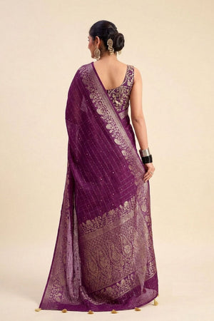Purple Woven Chiffon Saree (ACB1390)