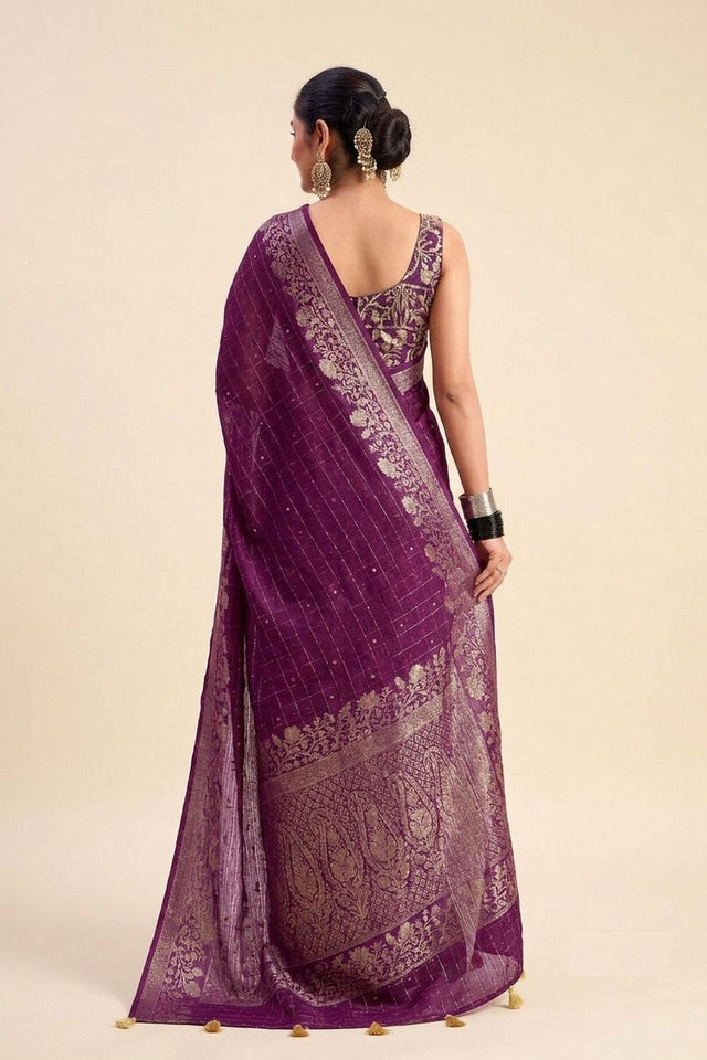 Purple Woven Chiffon Saree (ACB1390)