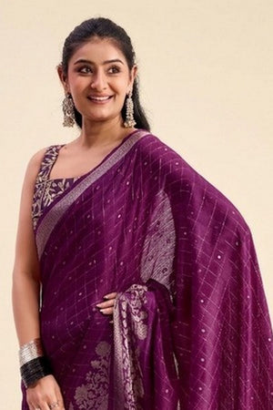 Purple Woven Chiffon Saree (ACB1390)