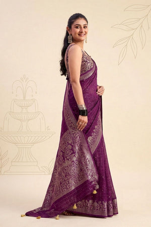 Purple Woven Chiffon Saree (ACB1390)