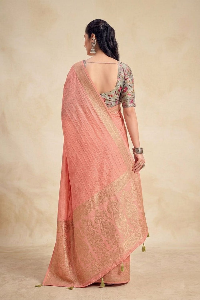 Peach Woven Chiffon Saree (ACB1391)