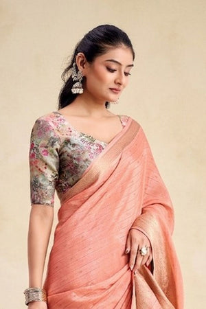 Peach Woven Chiffon Saree (ACB1391)