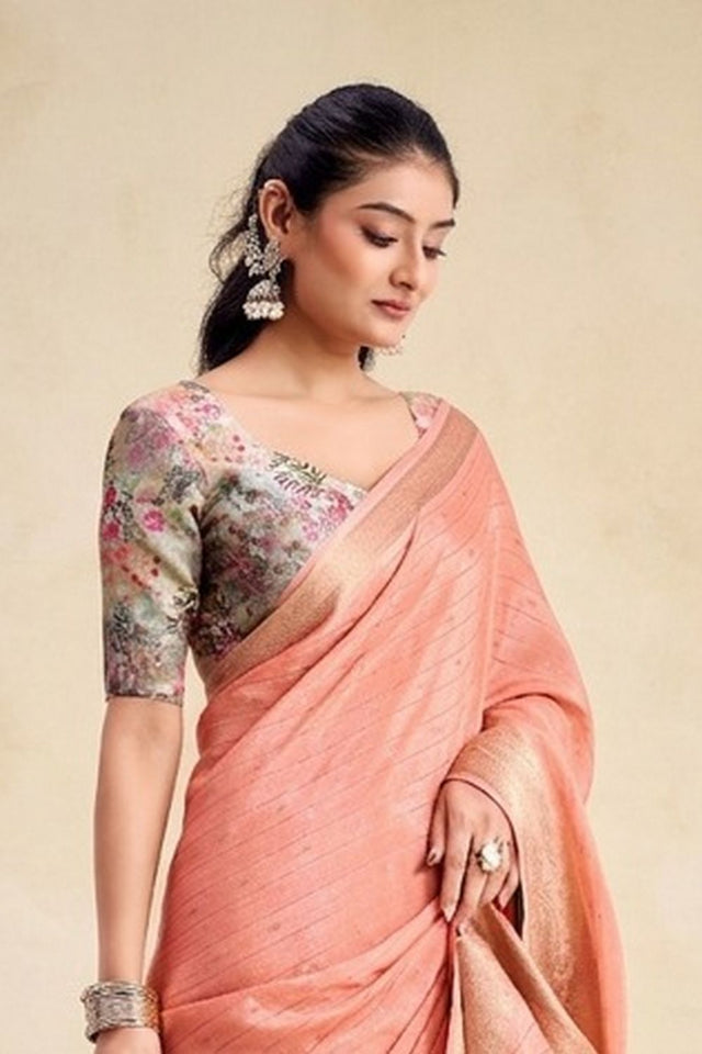 Peach Woven Chiffon Saree (ACB1391)