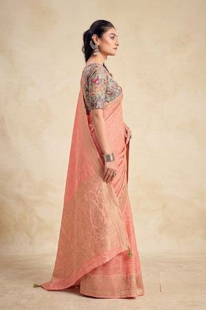 Peach Woven Chiffon Saree (ACB1391)
