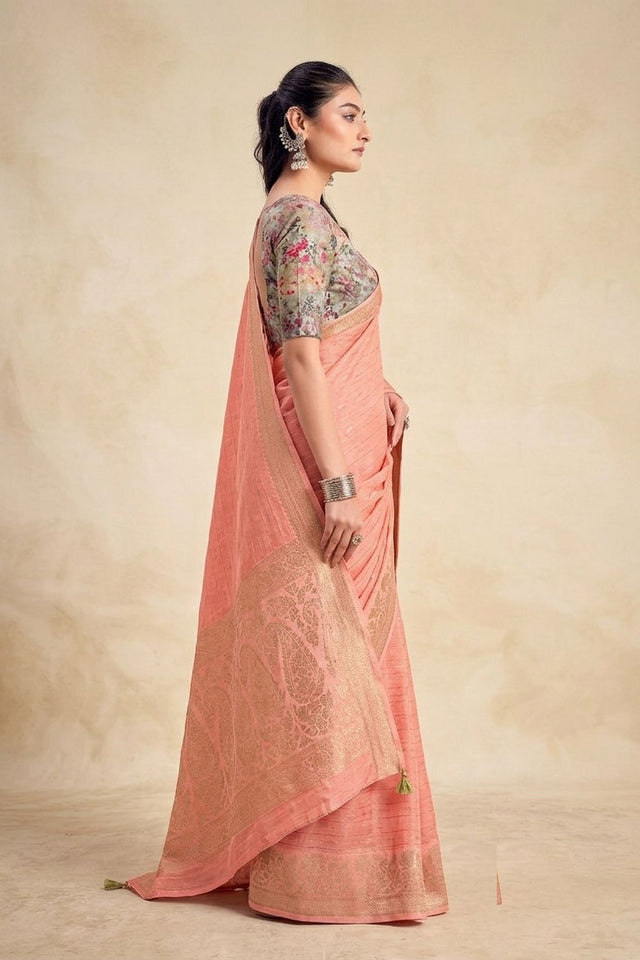Peach Woven Chiffon Saree (ACB1391)