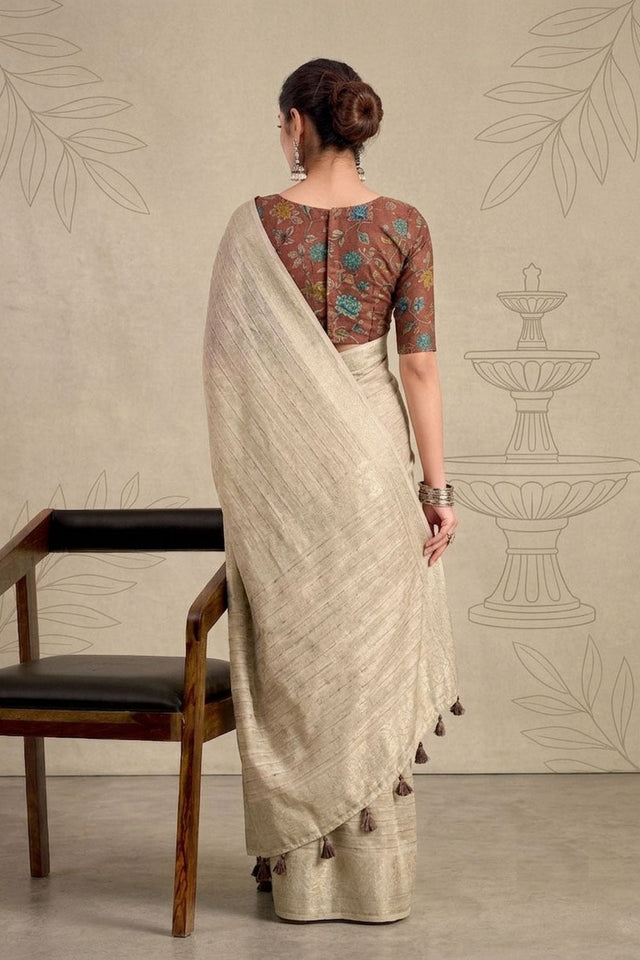 Beige Woven Chiffon Saree (ACB1392)