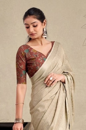 Beige Woven Chiffon Saree (ACB1392)