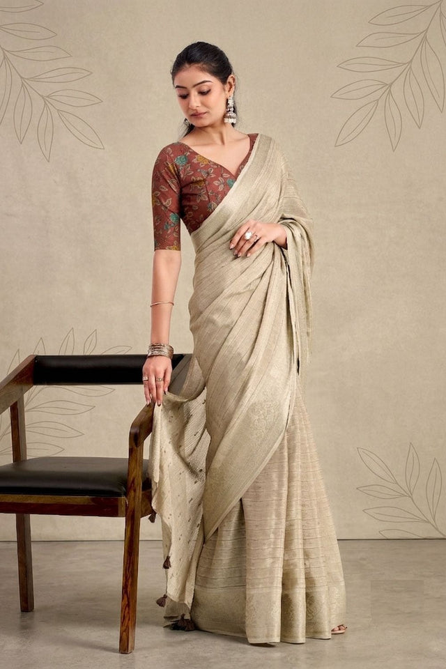 Beige Woven Chiffon Saree (ACB1392)