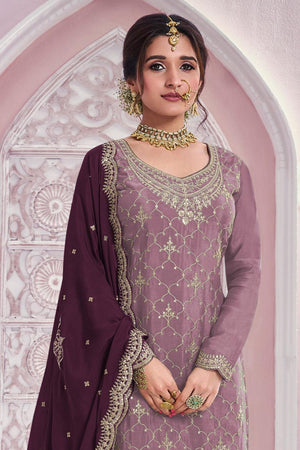 Mauve Sequin with Embroidered Chinon Sharara Suit (ACB1393)