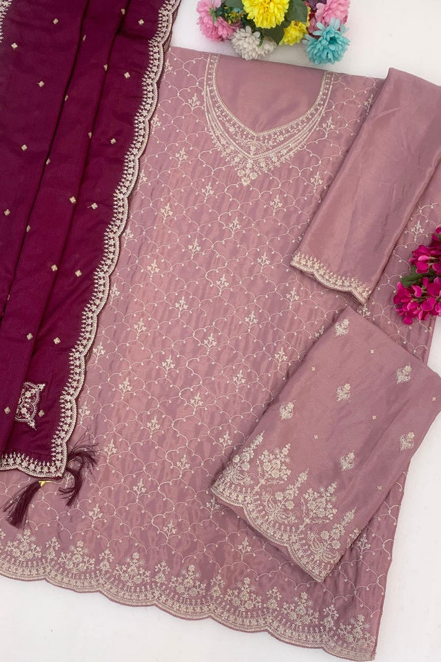 Mauve Sequin with Embroidered Chinon Sharara Suit (ACB1393)