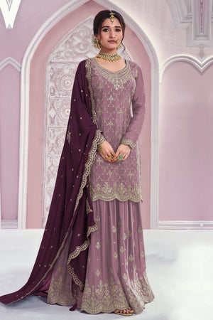 Mauve Sequin with Embroidered Chinon Sharara Suit (ACB1393)