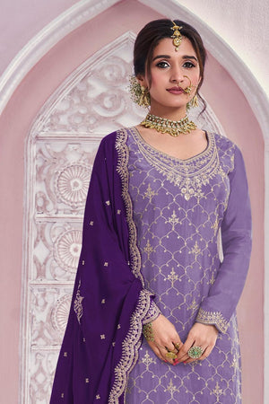 Lavender Sequin with Embroidered Chinon Sharara Suit (ACB1395)
