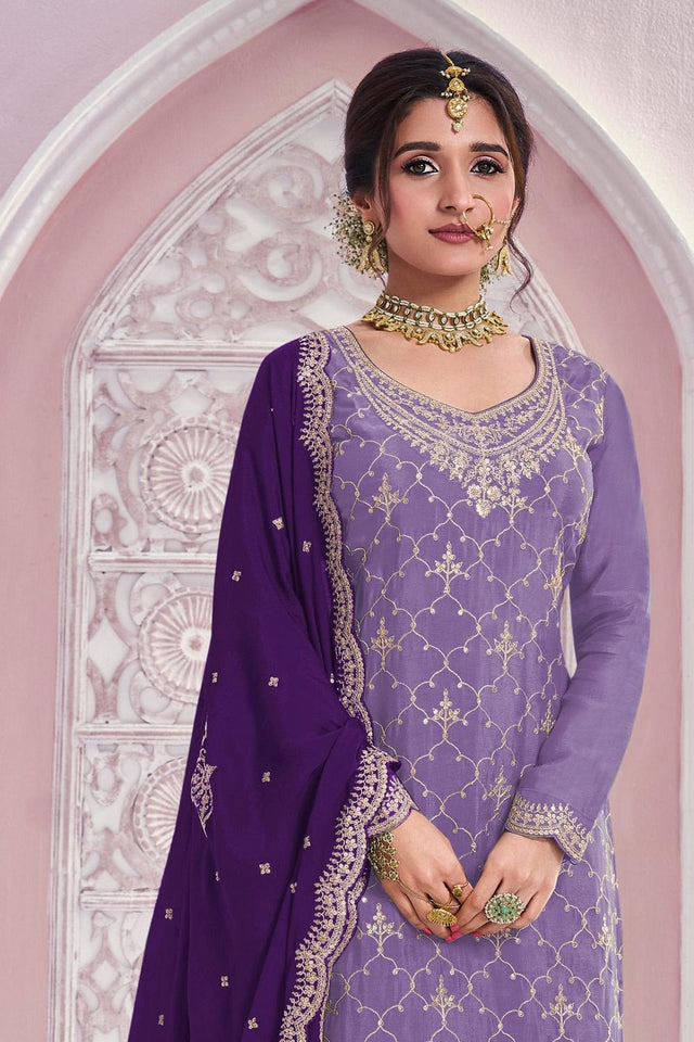 Lavender Sequin with Embroidered Chinon Sharara Suit (ACB1395)