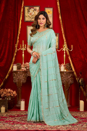 Sea Green Sequin with Embellished Silk Saree (ACB1397)