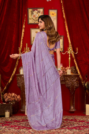 Purple Sequin with Embellished Silk Saree (ACB1398)
