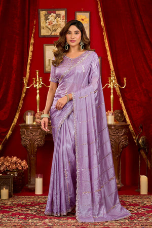 Purple Sequin with Embellished Silk Saree (ACB1398)