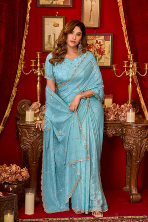 Blue Sequin with Embellished Silk Saree (ACB1399)