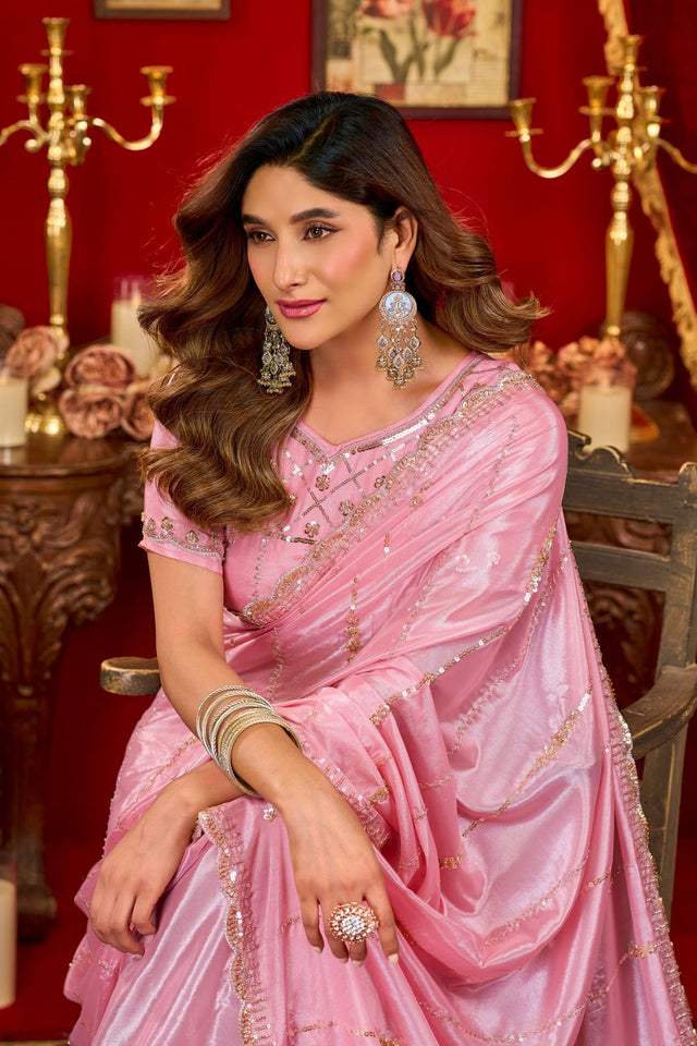 Pink Sequin with Embellished Silk Saree (ACB1400)