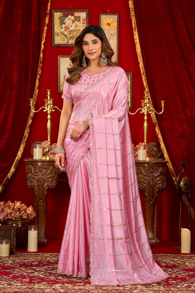 Pink Sequin with Embellished Silk Saree (ACB1400)
