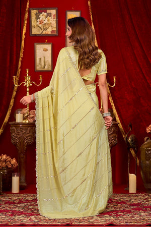 Yellow Sequin with Embellished Silk Saree (ACB1401)