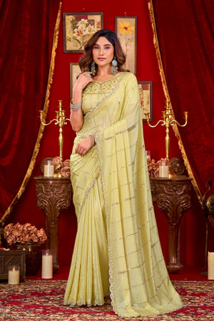 Yellow Sequin with Embellished Silk Saree (ACB1401)