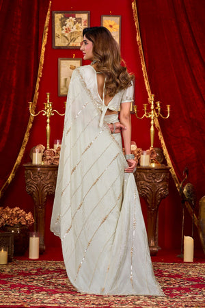 Off White Sequin with Embellished Silk Saree (ACB1402)