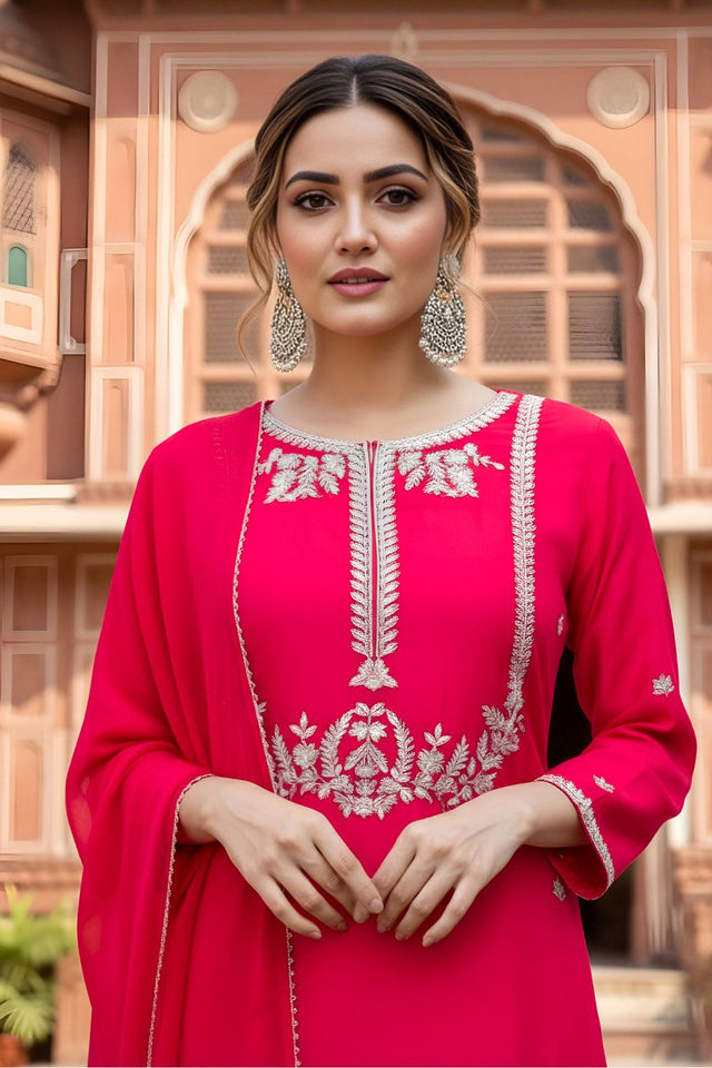 Pink Floral Embroidered Silk Sharara Suit (ACB1408)