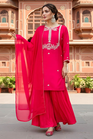 Pink Floral Embroidered Silk Sharara Suit (ACB1408)