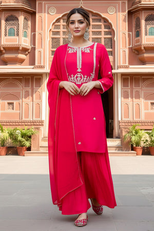 Pink Floral Embroidered Silk Sharara Suit (ACB1408)