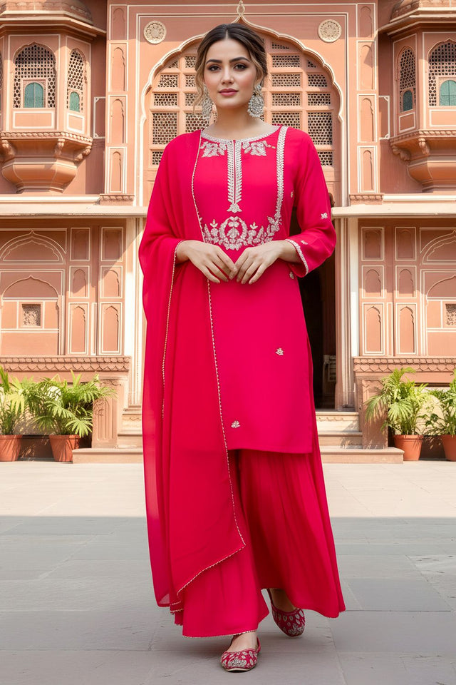 Pink Floral Embroidered Silk Sharara Suit (ACB1408)