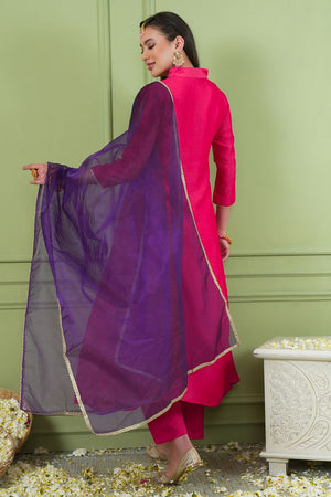 Pink Floral Embroidered Silk Straight Cut Suit (ACB1412)