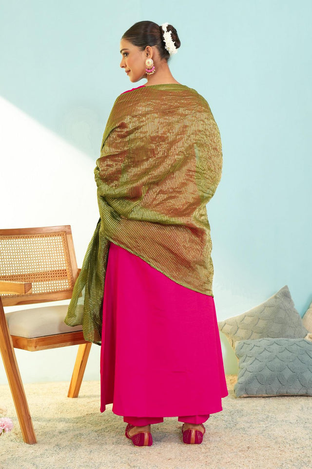 Pink Floral Embroidered Silk Straight Cut Suit (ACB1415)