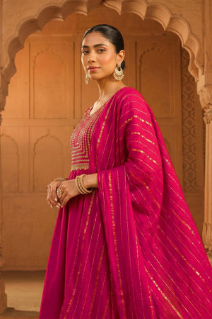 Pink Floral Embroidered Silk Anarkali Suit (ACB1417)