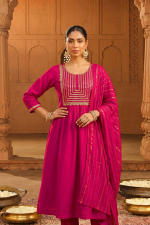 Pink Floral Embroidered Silk Anarkali Suit (ACB1417)
