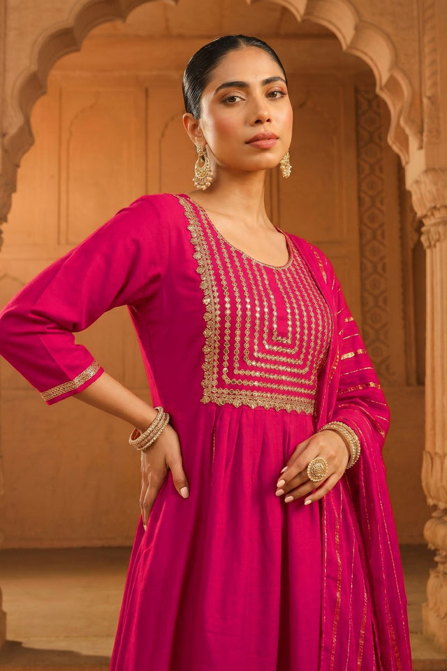 Pink Floral Embroidered Silk Anarkali Suit (ACB1417)