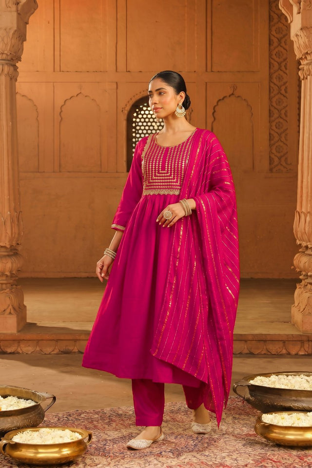 Pink Floral Embroidered Silk Anarkali Suit (ACB1417)