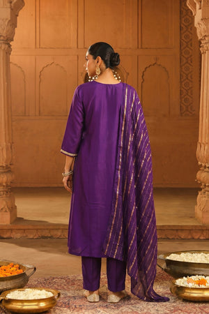Violet Floral Embroidered Silk Anarkali Suit (ACB1418)