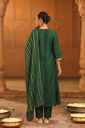 Green Floral Embroidered Silk Anarkali Suit (ACB1419)