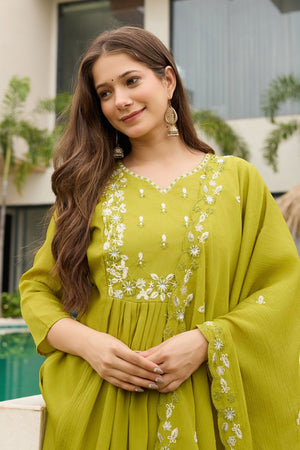 Yellow Floral Embroidered Chinon Anarkali Suit (ACB1420)