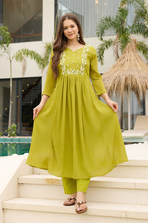Yellow Floral Embroidered Chinon Anarkali Suit (ACB1420)