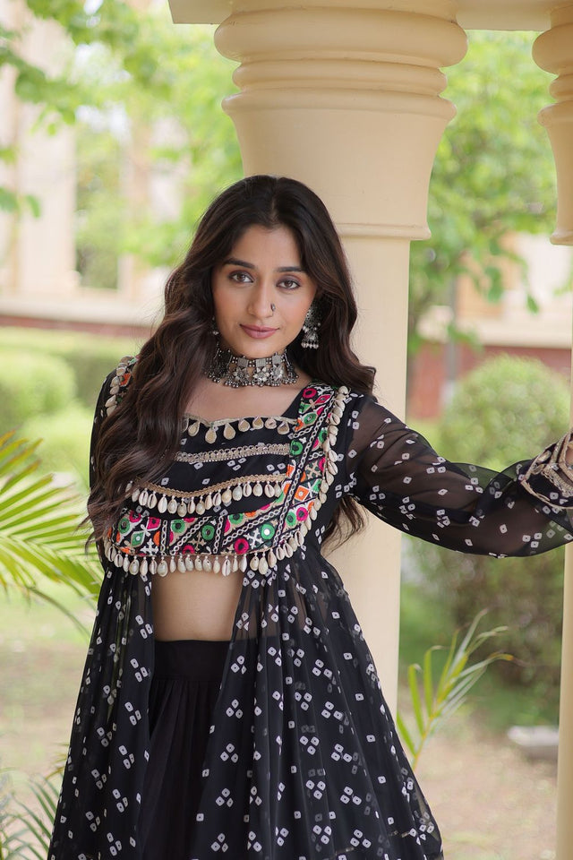 Black Flared with Lace Work Cotton Lehenga (ACB1421)