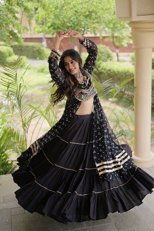 Black Flared with Lace Work Cotton Lehenga (ACB1421)