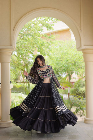 Black Flared with Lace Work Cotton Lehenga (ACB1421)