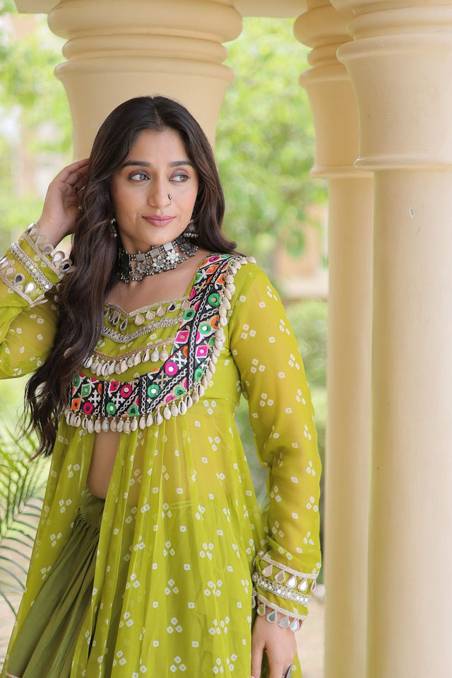 Green Flared with Lace Work Cotton Lehenga (ACB1422)