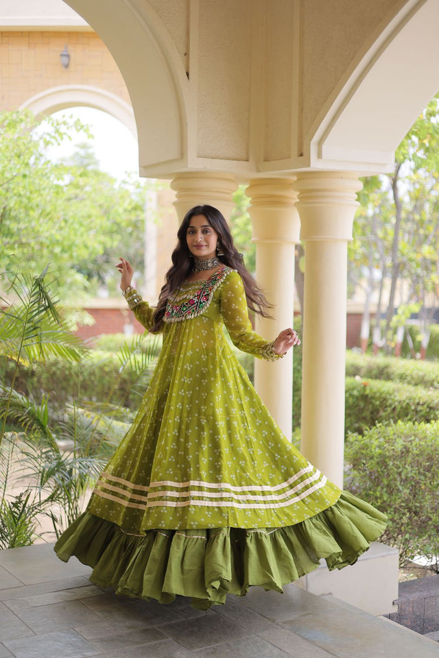 Green Flared with Lace Work Cotton Lehenga (ACB1422)