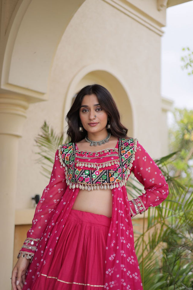 Pink Flared with Lace Work Cotton Lehenga (ACB1423)