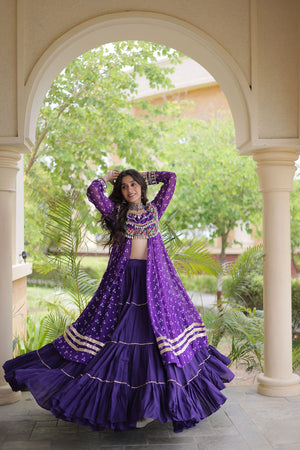 Purple Flared with Lace Work Cotton Lehenga (ACB1424)