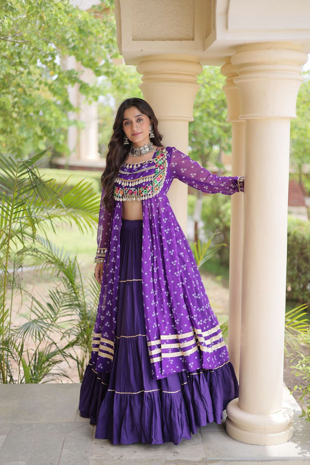 Purple Flared with Lace Work Cotton Lehenga (ACB1424)