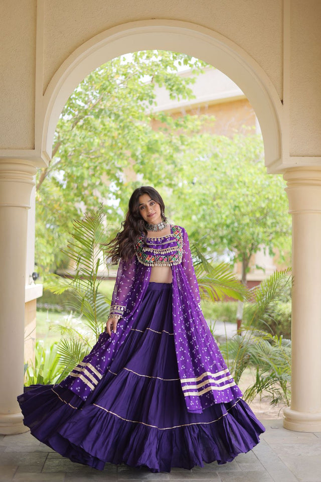 Purple Flared with Lace Work Cotton Lehenga (ACB1424)