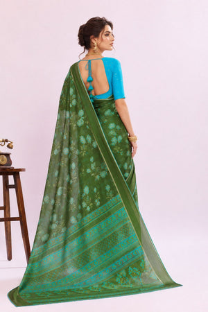 Green Floral Printed Georgette Saree (ACB1426)